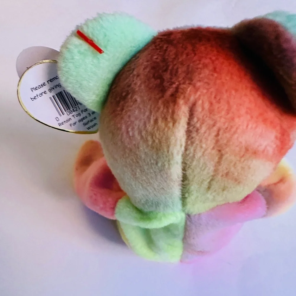 Ty Peace Bear Beanie Baby PVC Pellets Tag Errors No UK, Comma Rare Tie Dye